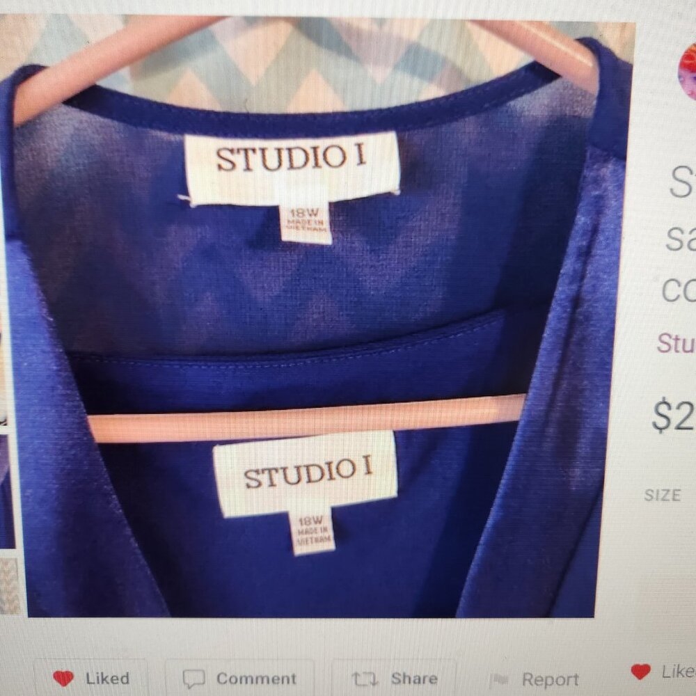 Studio 1 plus size women’s 2 piece satin trimmed dress set sheer cover up blue - Picture 3 of 3
